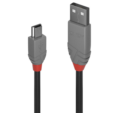 USB 2.0 kabelis 1 m - USB A į Mini-USB B - juodas, pilkas