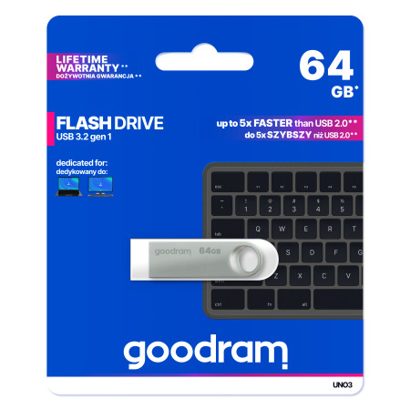 GOODRAM 64GB UNO3 USB atmintinė sidabrinė