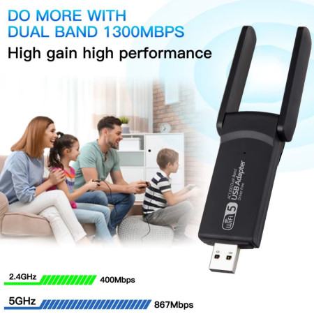 USB Wi-Fi adapteris Reach UWA-1 1300Mbps 802.11ac/a/b/g/n juodas