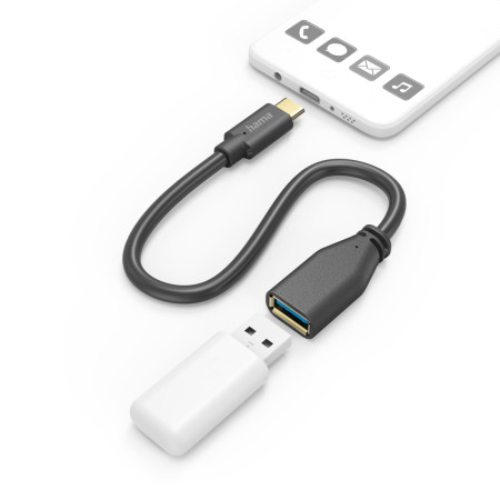 Hama USB 3.2 Gen 1 (3.1 Gen 1) kabelis 0,15 m USB C - USB A Juoda