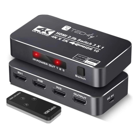 Techly 3-portis HDMI 2.0b perjungiklis 4K*60Hz 3x1 su IR pulteliu