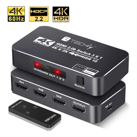 Techly 3-portis HDMI 2.0b perjungiklis 4K*60Hz 3x1 su IR pulteliu