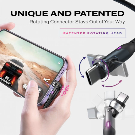 STATIK PowerPivot Pro Nailono Pintas Kabelis, USB-C į USB-C, 1m, Juodas