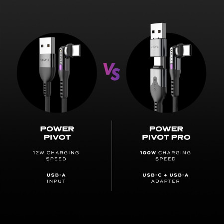 STATIK PowerPivot Pro Nailono Pintas Kabelis, USB-C į USB-C, 1m, Juodas