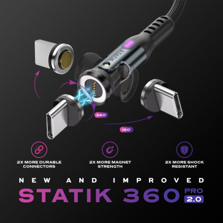 STATIK 360 Pro Kabelis 2.0, USB-C, 1m, Juodas