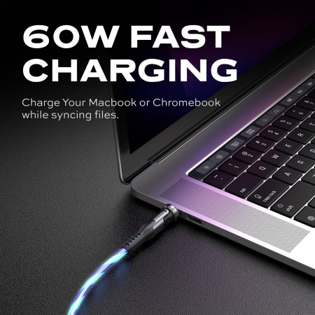 STATIK PowerPivot Pro, Švytintis LED Kabelis, USB-C į USB-C, 1m, Juodas