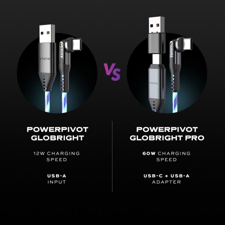 STATIK PowerPivot Pro, Švytintis LED Kabelis, USB-C į USB-C, 1m, Juodas