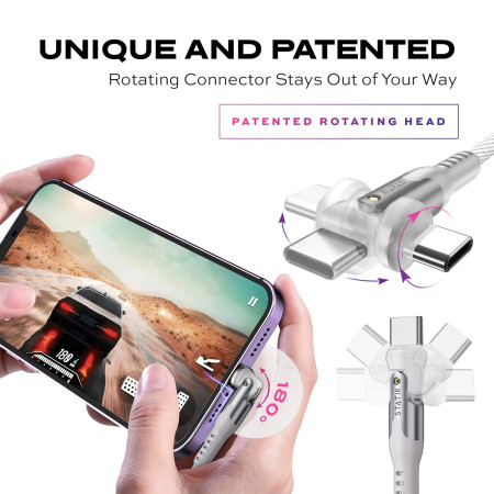 STATIK PowerPivot Pro nailono pintas USB-C į USB-C kabelis, 1m, baltas