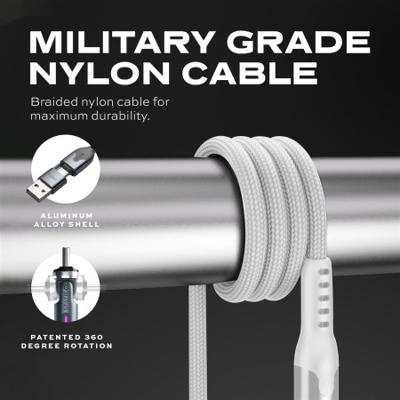 STATIK PowerPivot Pro nailono pintas USB-C į USB-C kabelis, 1m, baltas