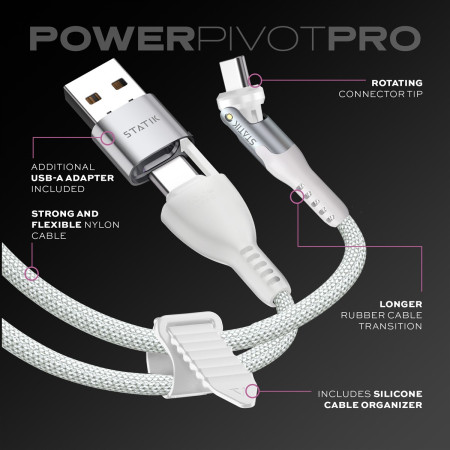 STATIK PowerPivot Pro Nailono pintas kabelis, USB-C į USB-C, 3m, balta