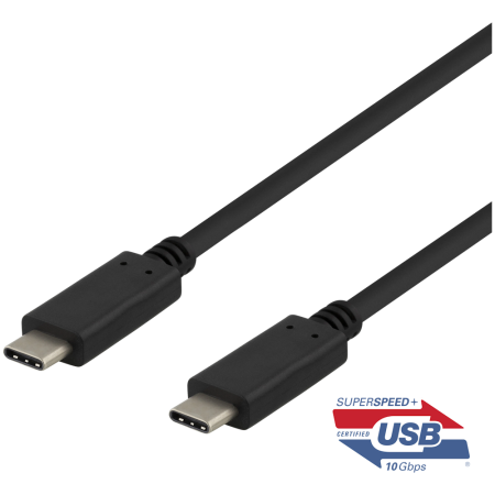 Deltaco USBC-1402 1m 10Gbps 5A 100W Juodas USB-C Laidas