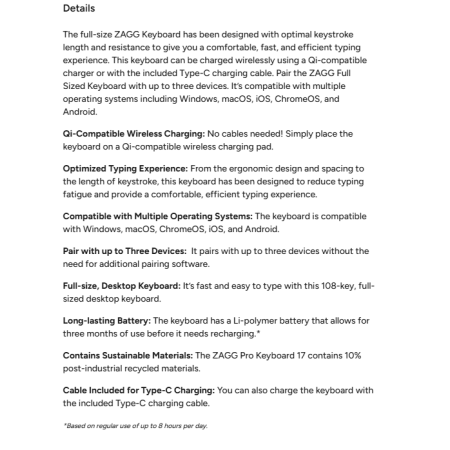 ZAGG Pro Klaviatūra 17" Pilno Dydžio - Nordik