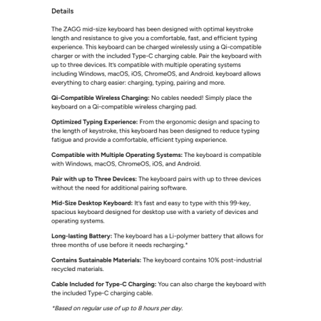 ZAGG Pro klaviatūra vidutinio dydžio - anglies spalvos - Šiaurės