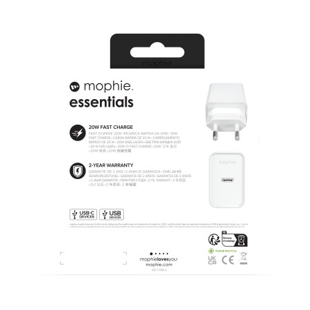 Mophie Essentials USB-C 20W PD Įkroviklis (baltas)