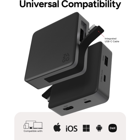 ZAGG 4 prievadų centras juodas/pilkas