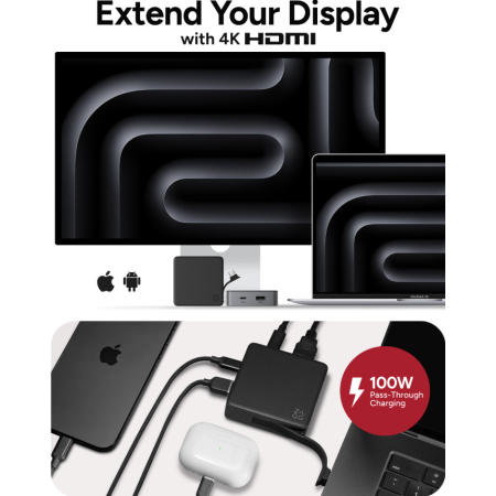 ZAGG 4 prievadų centras juodas/pilkas