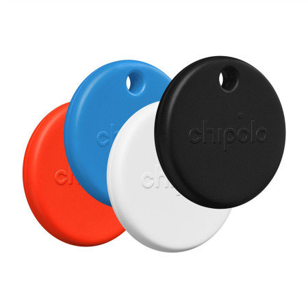 Chipolo POP – Bluetooth seklys su keičiamu akumuliatoriumi, 4 pakelis - juodas, baltas, raudonas, mėlynas