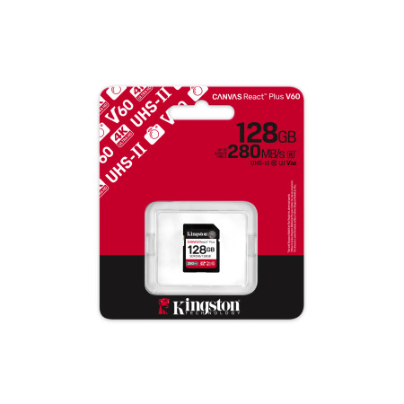 Kingston Technology Canvas React Plus 128GB SDXC UHS-II Klasės 10