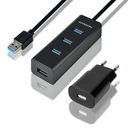 USB 3.0 4 prievadų įkrovimo HUB su AC (1.2 m) AXAGON