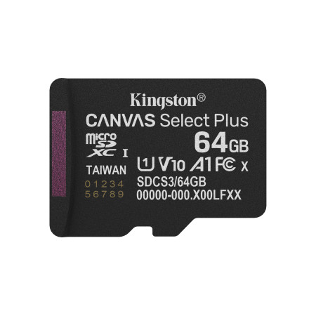 Kingston Technology Canvas Select Plus Gen3 64 GB MicroSDXC UHS-I Klasės 10