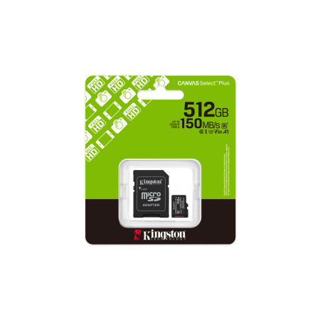 Kingston Canvas Select Plus Gen3 512 GB MicroSDXC UHS-I Klasės 10