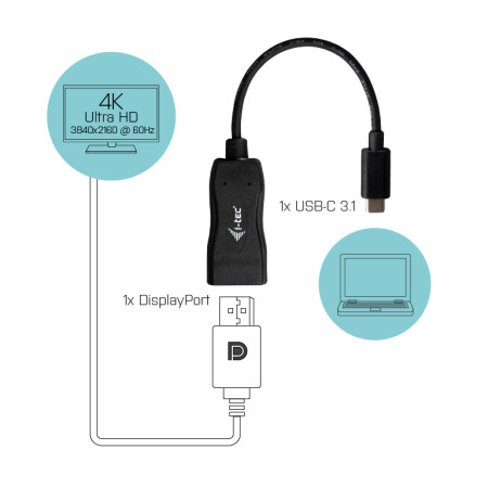 i-tec USB-C į Display Port vaizdo adapteris 60Hz 1x Display Port 4K Ultra HD