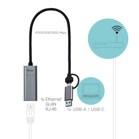 i-tec USB-C Metal RJ-45 LAN Ethernet Adapter