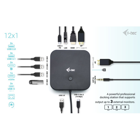 i-tec USB-C Triple Docking Station su 100W maitinimu