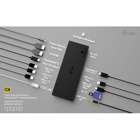 i-tec Thunderbolt4 Triple Display Dock su Power Delivery 96W