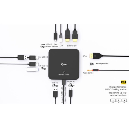 i-tec USB-C DP Dual HDMI 4K 60Hz adapteris su 5xUSB-A