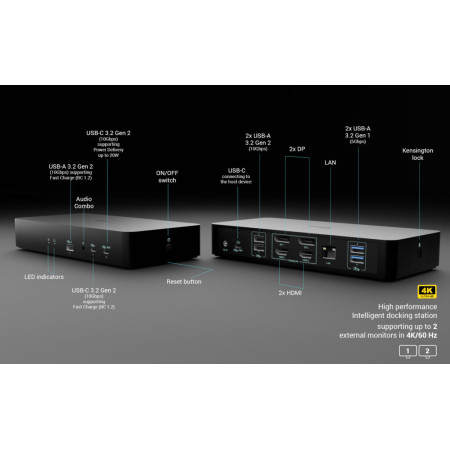 i-tec Universalus Išmanusis Dvigubas Ekrano Dokas 100W