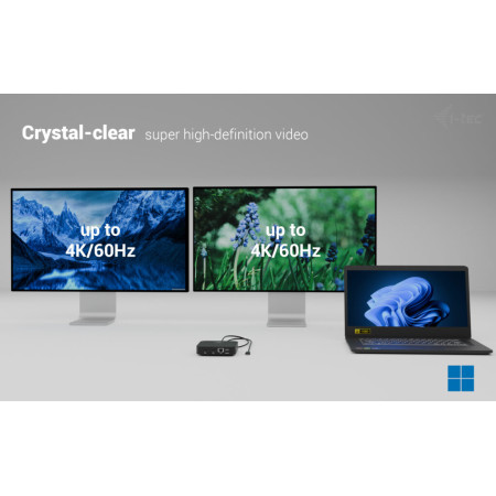 i-tec USB-C Dvigubas HDMI 4K 60Hz su 4 USB-A ir 100W Įkrovikliu
