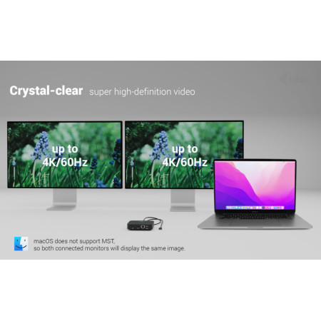 i-tec USB-C Dvigubas HDMI 4K 60Hz su 4 USB-A ir 100W Įkrovikliu