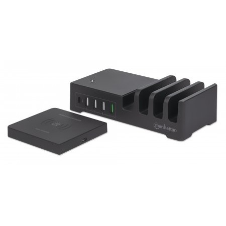 5x USB ir Qi 55W Įkroviklis su 1x USB-C ir 3x USB-A