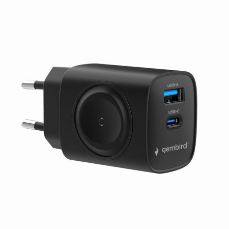 USB įkroviklis 2in1 20W 2portai/ juodas GEMBIRD