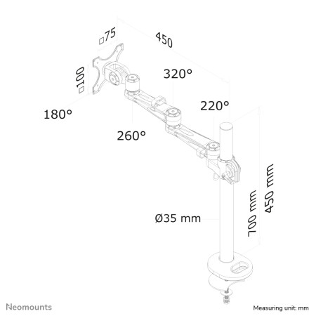 Neomounts FPMA-D935G monitoriaus laikiklis 10-26" sidabrinis