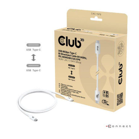 USB-C į USB-C kabelis 1.2m BALTA CLUB3D