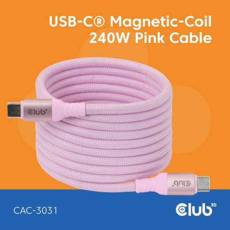 USB-C į USB-C kabelis 2M/MAGNETINIS ROŽINIS CLUB3D