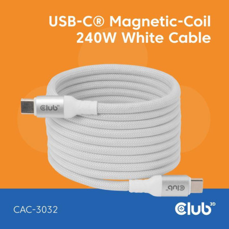 USB-C į USB-C kabelis 2M, magnetinis, baltas