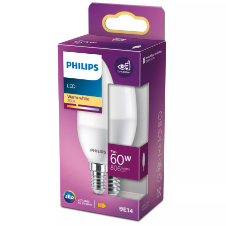 Philips LED 60W B38 E14 šilta balta matinė nešviesi lemputė