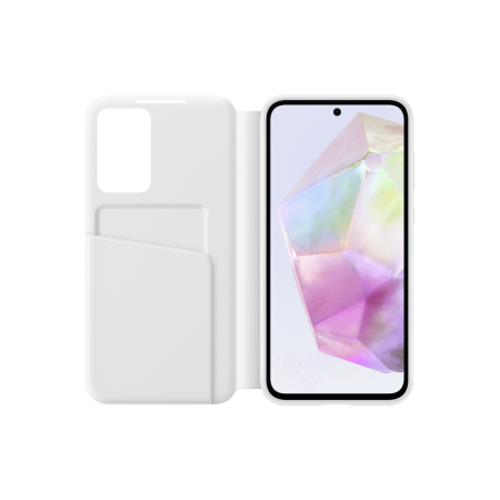Samsung Galaxy A35 Smart View piniginės dėklas baltos spalvos