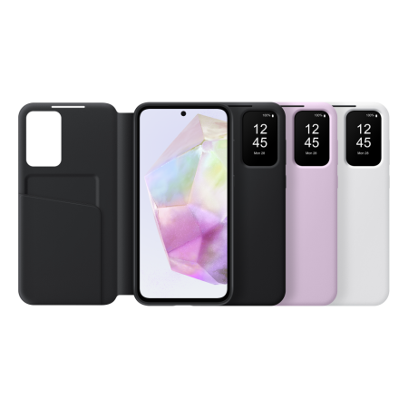 Samsung Galaxy A35 Smart View piniginės dėklas baltos spalvos