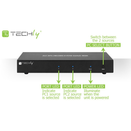 Techly KVM Perjungiklis 2/1 DisplayPort/USB