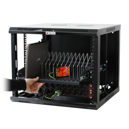 Techly 19 colių 1U ištraukiama lentyna, skirta 14 mobiliųjų įrenginių įkrovimui