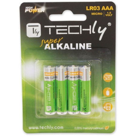 Techly 1,5V AAA LR03 šarminės baterijos, 4 vnt.