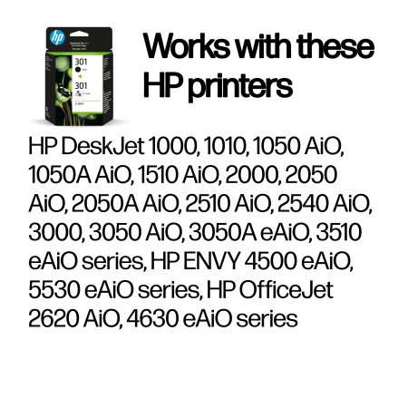 HP 301 juodas ir spalvotas rašalas N9J72AE