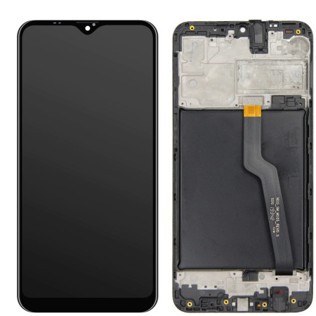 Samsung A105 A10 ekranas su lietimui jautriu stikliuku ir rėmeliu, juodas