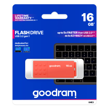 GOODRAM 16GB UME 3 Oranžinis [USB 3.2 gen. 1]