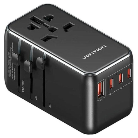Vention 100W GaN Kroviklis su 1x USB-A ir 3x USB-C Juodas