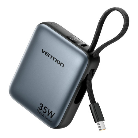 Vention 10000mAh 35W PD su integruotu USB-C kabeliu, pilkas